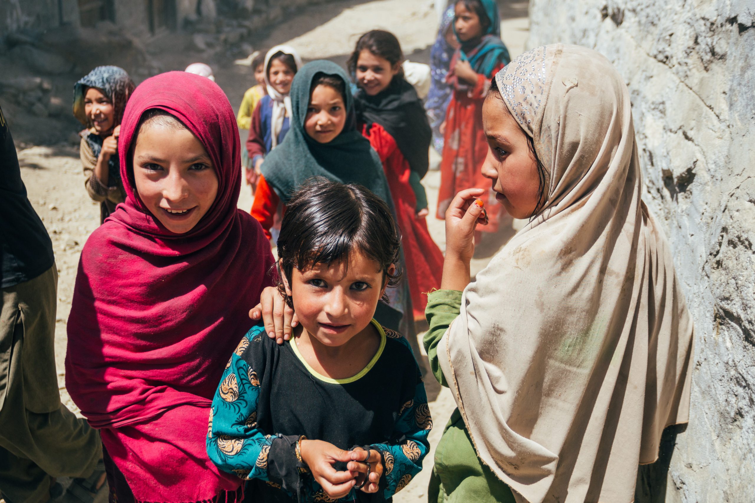 Little girls getting excited after seeing foreign people in their village in Hushe region of Skardu, Pakistan